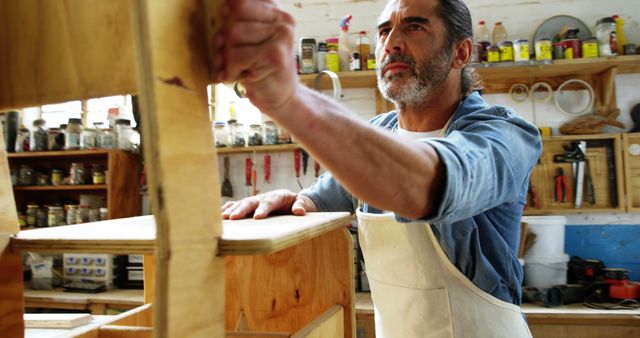 Skilled Carpenter Working on Wooden Furniture in Workshop - Download Free Stock Images Pikwizard.com