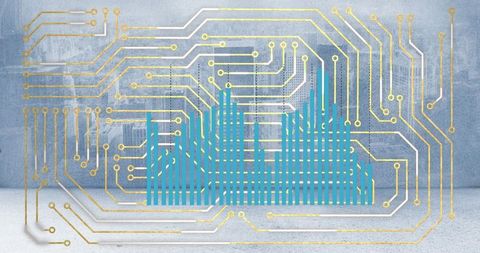 Digital Cityscape with Circuit Board Overlay - Download Free Stock Images Pikwizard.com