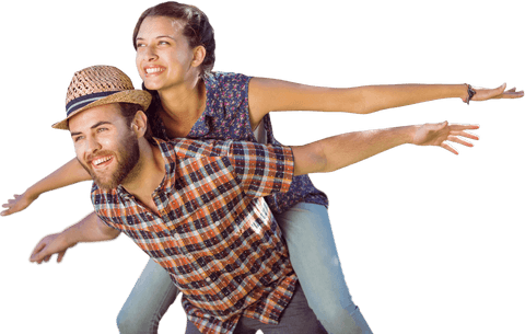 Joyful Couple Piggybacking Transparent Happiness Background