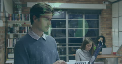 Teamwork in Office with Digital Data Overlay Concept