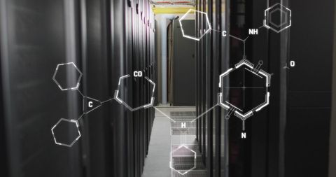 futuristic molecular structure overlay in data center - Download Free Stock Images Pikwizard.com
