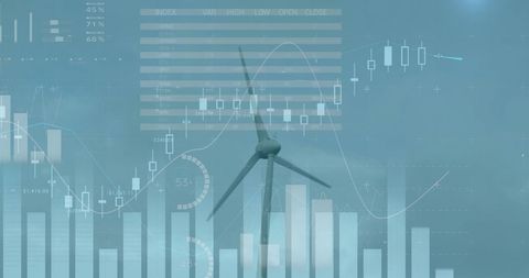 wind turbines with stock market analytics overlay - Download Free Stock Images Pikwizard.com