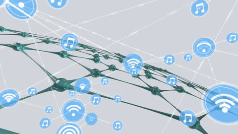 Digital Network with Music and Wi-Fi Icons Animation