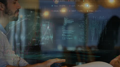 Businessman in Front of Digital Data Processing Interface