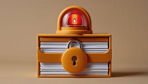 Security concept with locked files and red warning light, criminal record concept