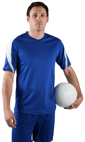 Transparent View of Confident Soccer Player Holding Ball