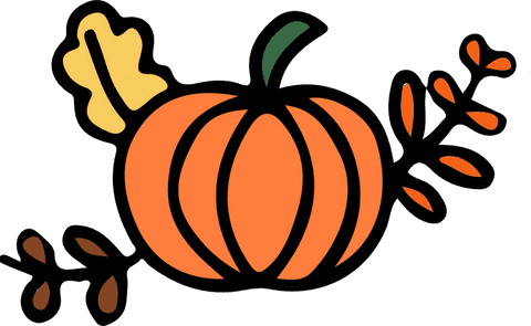 Stylized pumpkin with autumn leaves on transparent background