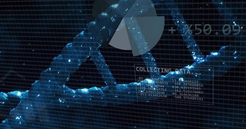 Crystalline dna double helix with futuristic hud data visualization for genomics research