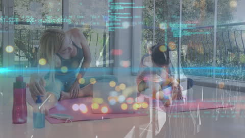 Mother and Daughter Bonding with Home Yoga and Tech Vibes