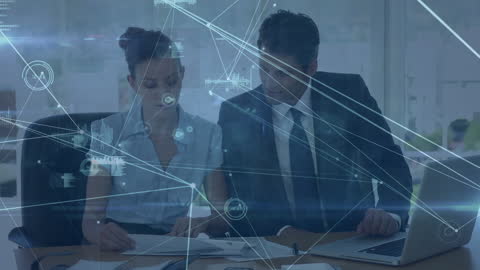 Business Team Analyzing Data with Digital Connections