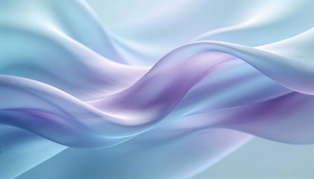 Flowing silk-like translucent ribbons in pastel blue and lilac creating soft motion