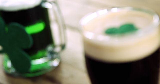 Out-of-focus Irish beers with shamrock decorations - Download Free Stock Images Pikwizard.com