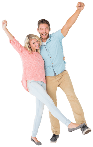 Transparent smiling couple cheering with joyous expressions