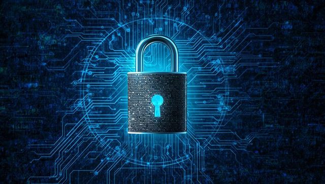 Glowing Padlock on Digital Network Background Symbolizing Cybersecurity