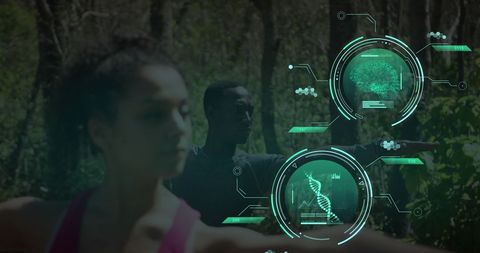 Futuristic Health Data Overlay During Outdoor Exercise
