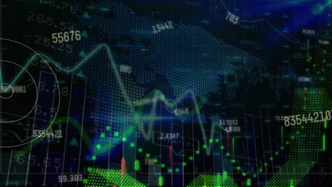 Digital Financial Data Analysis on World Map Background