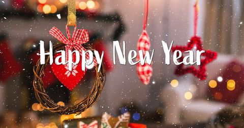 Festive New Year Decorations with Falling Snow Effects