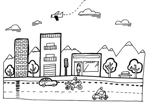 Simplistic Cityscape Coloring for Children - Download Free Stock Templates Pikwizard.com