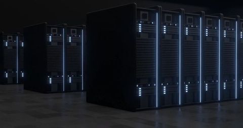 Black server rack row with led indicators in modern data center