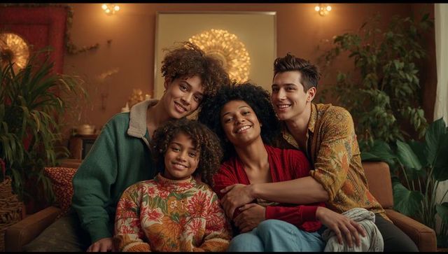 Joyful family bonding in cozy living room