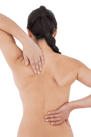 transparent brunette experiencing back pain with touch gesture - Download Free Stock Videos Pikwizard.com