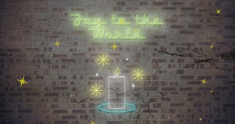 Holiday Spirit on Vintage Bricked Wall with Neon Candle