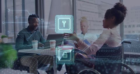 Diverse Business Team Collaborating with Digital Data Interface