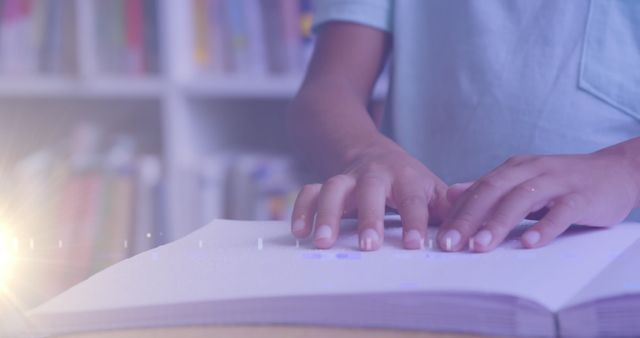 Child Reading Braille in Library with Light Corrections - Download Free Stock Images Pikwizard.com