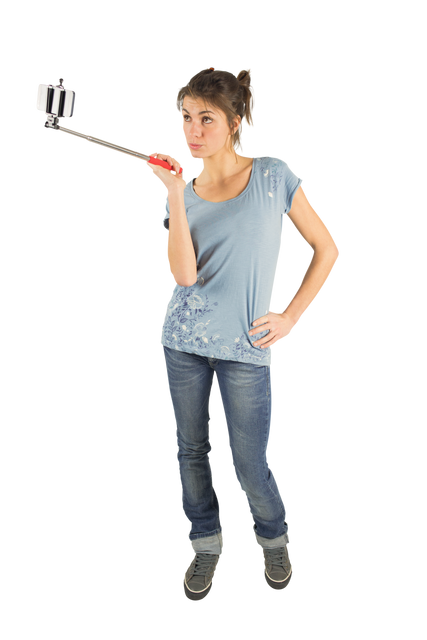 Casual Brunette Taking a Selfie in Studio on Transparent Background - Download Free Stock Videos Pikwizard.com