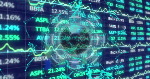 Digital Interface with Animated Network Connections and Stock Data