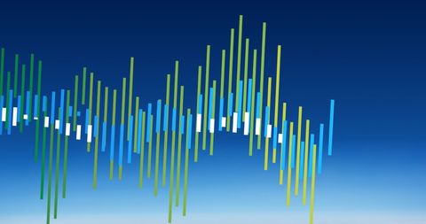 Colorful bar graph rising against gradient sky