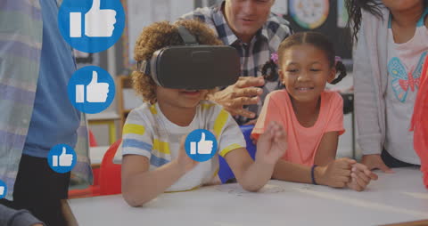 Diverse Students Engaging with Virtual Reality in Classroom