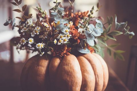 Rustic Autumn Pumpkin Floral Centerpiece with Wildflowers