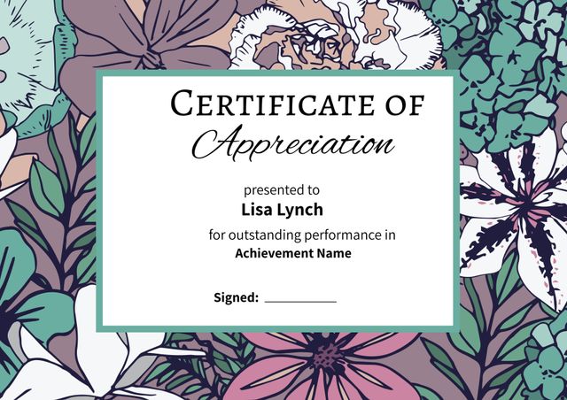 Floral Certificate of Appreciation Template for Achievement Awards - Download Free Stock Templates Pikwizard.com