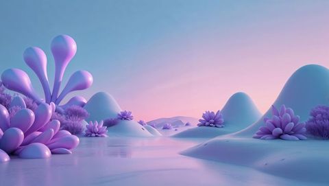 Surreal Pastel Landscape with Dusk Droplet Sculptures