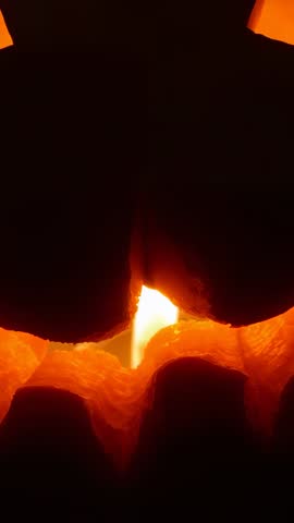 Lowering Forging Dies Compressing Glowing Billet Under Industrial Press Vertical Video