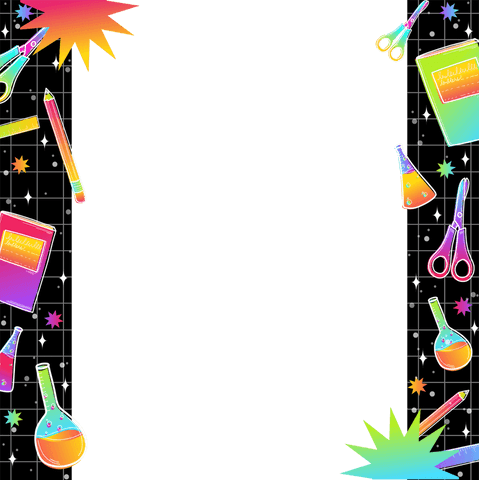 Transparent background with vibrant educational items border