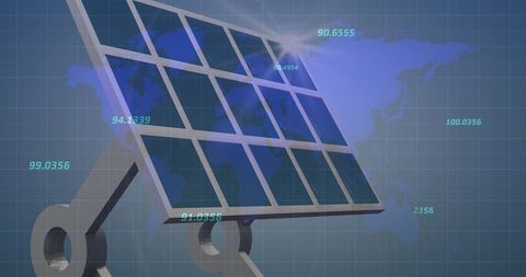 Global renewable energy trends with solar panel and financial data