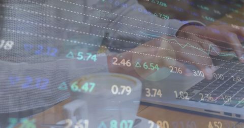 Financial Analysis Overlay with Businesswoman Using Laptop - Download Free Stock Images Pikwizard.com