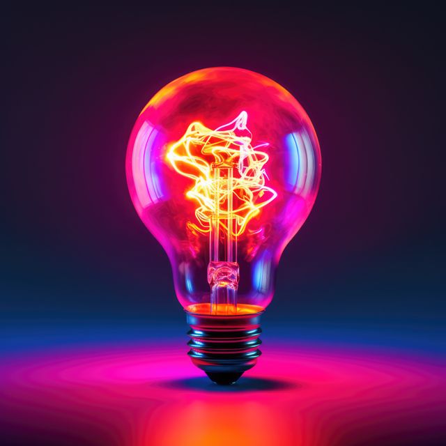 Light bulb with colour explosion on dark background, created using generative ai technology. Light, electricity, energy and explosion concept digitally generated image.