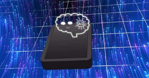 AI Data Processing on Tablet with Digital Grid Background