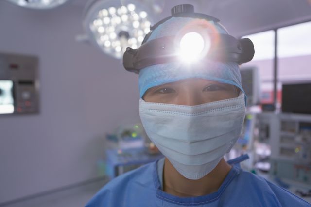 Female surgeon standing with surgical headlight in operation room at hospital - Download Free Stock Photos Pikwizard.com