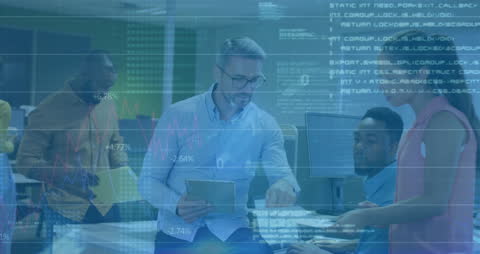 Digital Analysis Over Diverse Business Team in Modern Office