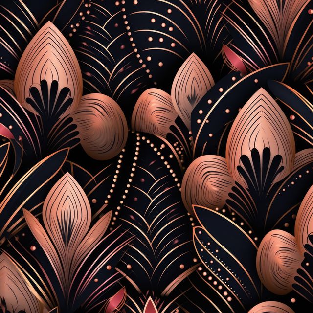 Shiny rose gold and black plant pattern, created using generative ai technology. Luxury, interior design and abstract background concept digitally generated image.