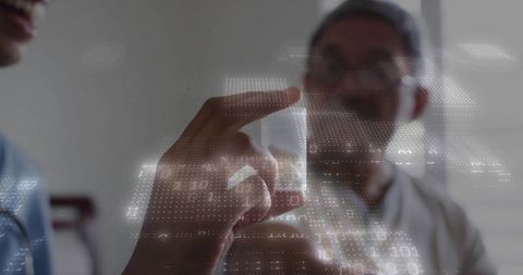 Doctor Operating Digital Interface with Holographic Data Points