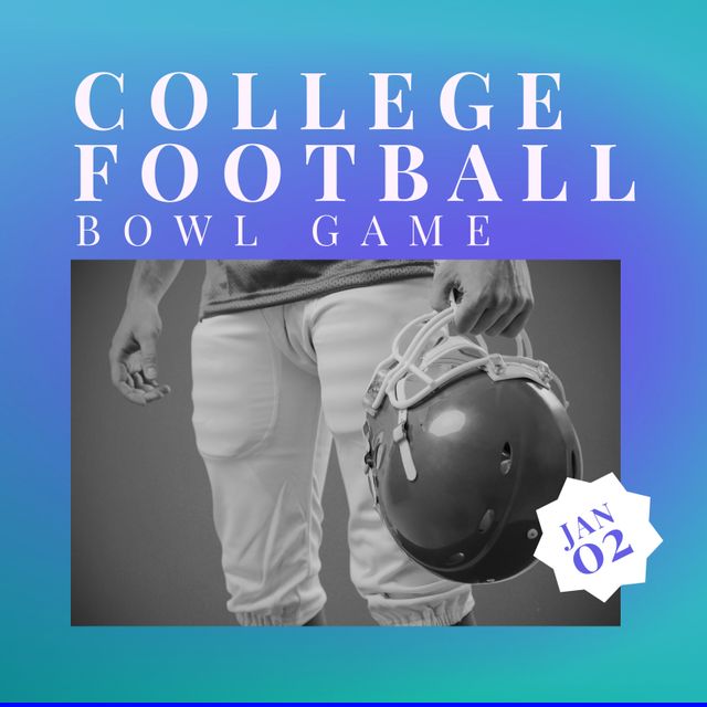 College Football Bowl Game Announcement with Player Holding Helmet - Download Free Stock Templates Pikwizard.com