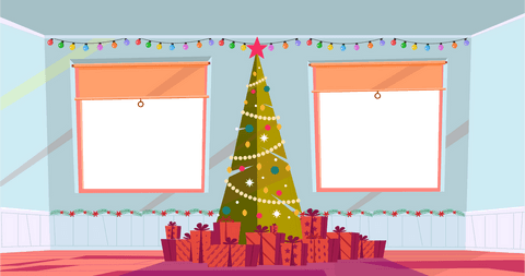 Transparent Living Room with Christmas Tree for Holiday Design