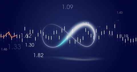 Infinity Symbol with Stock Market Graph on Blue Background