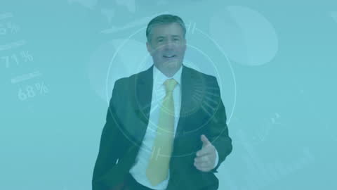 Caucasian Businessman Analyzing Futuristic Economic Data