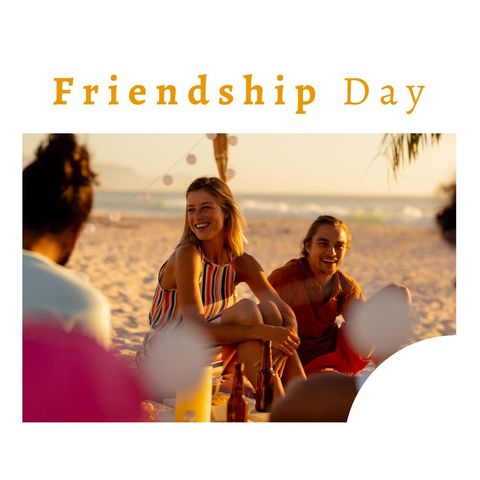 Friends enjoying relaxing beach gathering at sunset